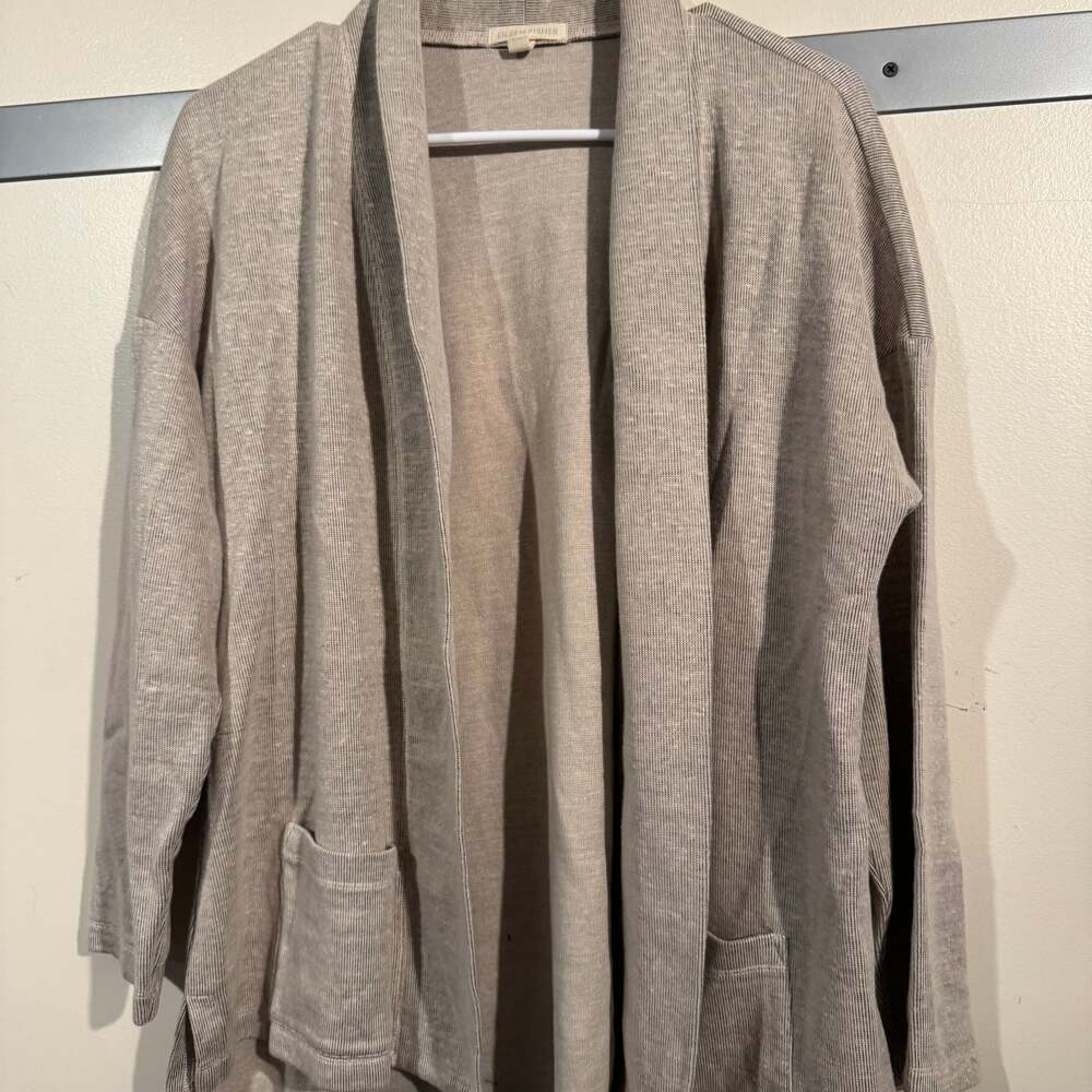 Eileen Fisher Organic Linen Cotton Blend Open Front Cardigan